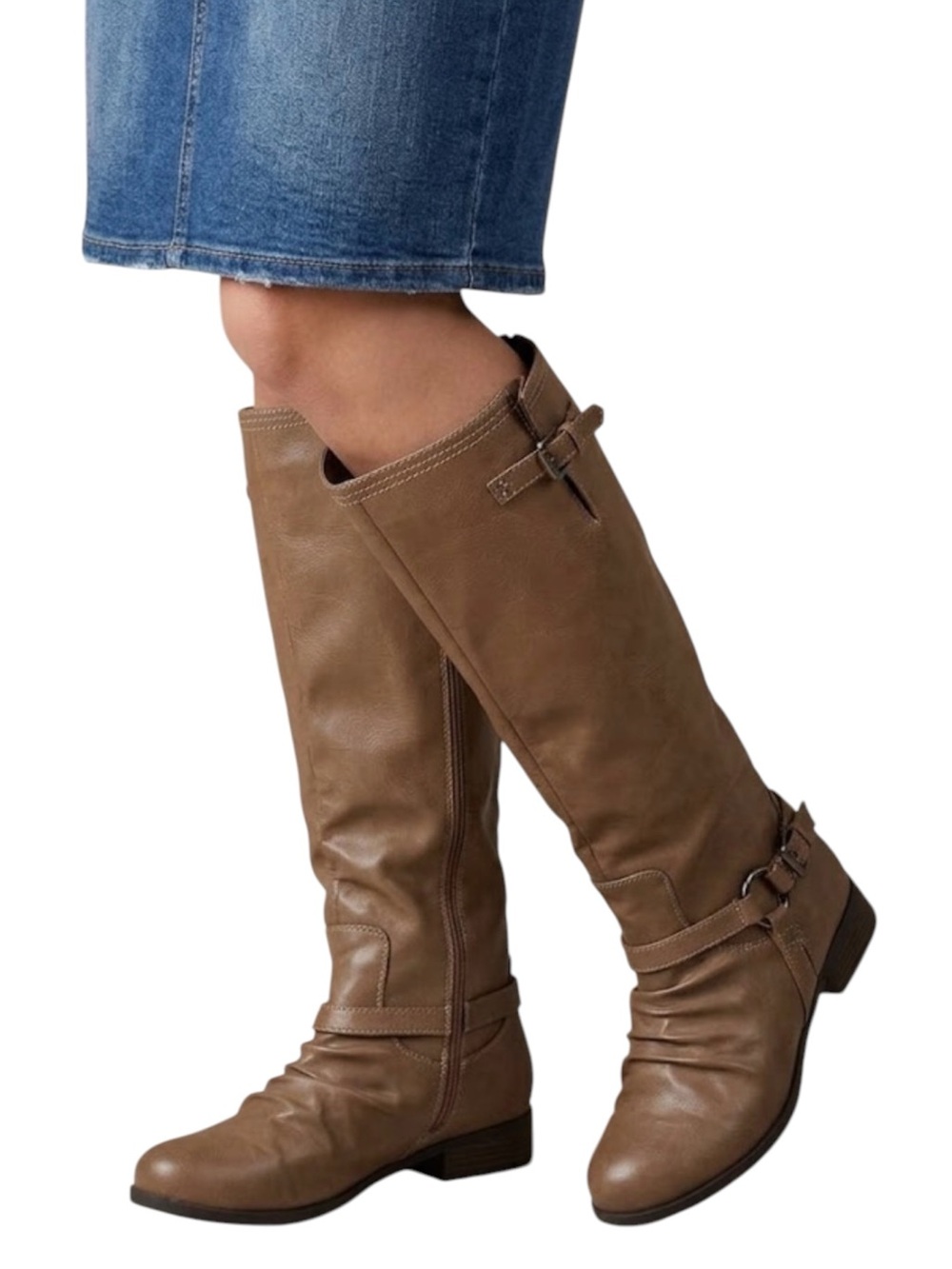 Women’s Slouchy Knee High Riding Boots Size 10 Buckle Riding Boots Brown Taupe